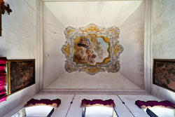 decorated ceiling in the red chamber of venetian villa